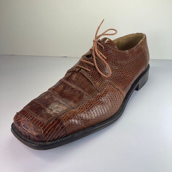 David Eden Crocodile Lizard Skin Men’s Size 13 Brown Red Leather Oxfords Shoes - Picture 3 of 6